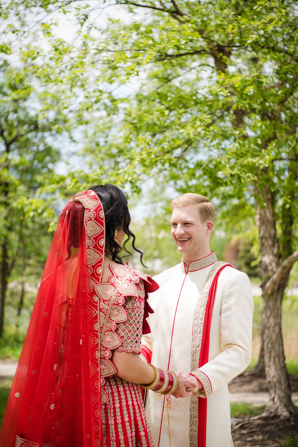 Indian Wedding Photographers Chicago | Renaissance Schaumburg | J. Brown Photography | bride and groom first look. 