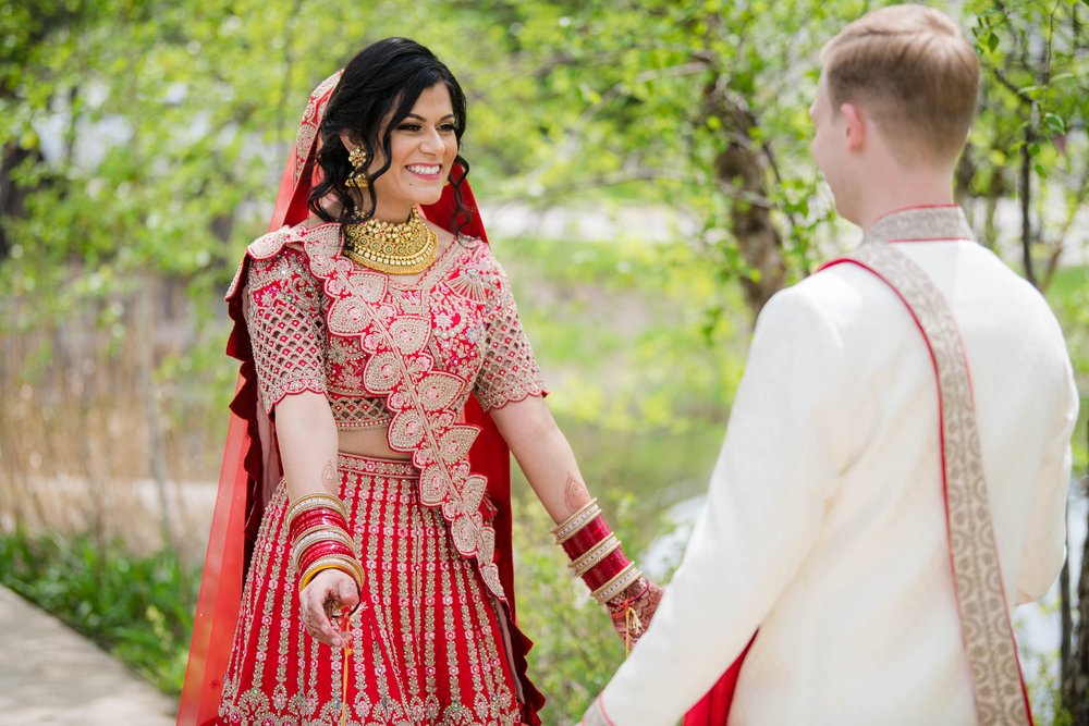 Indian Wedding Photographers Chicago | Renaissance Schaumburg | J. Brown Photography | bride and groom first look.