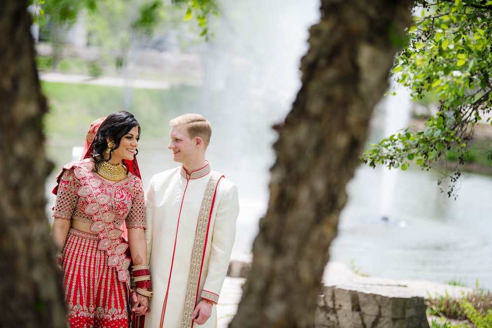 Indian Wedding Photographers Chicago | Renaissance Schaumburg | J. Brown Photography | bride and groom outdoor portrait. 