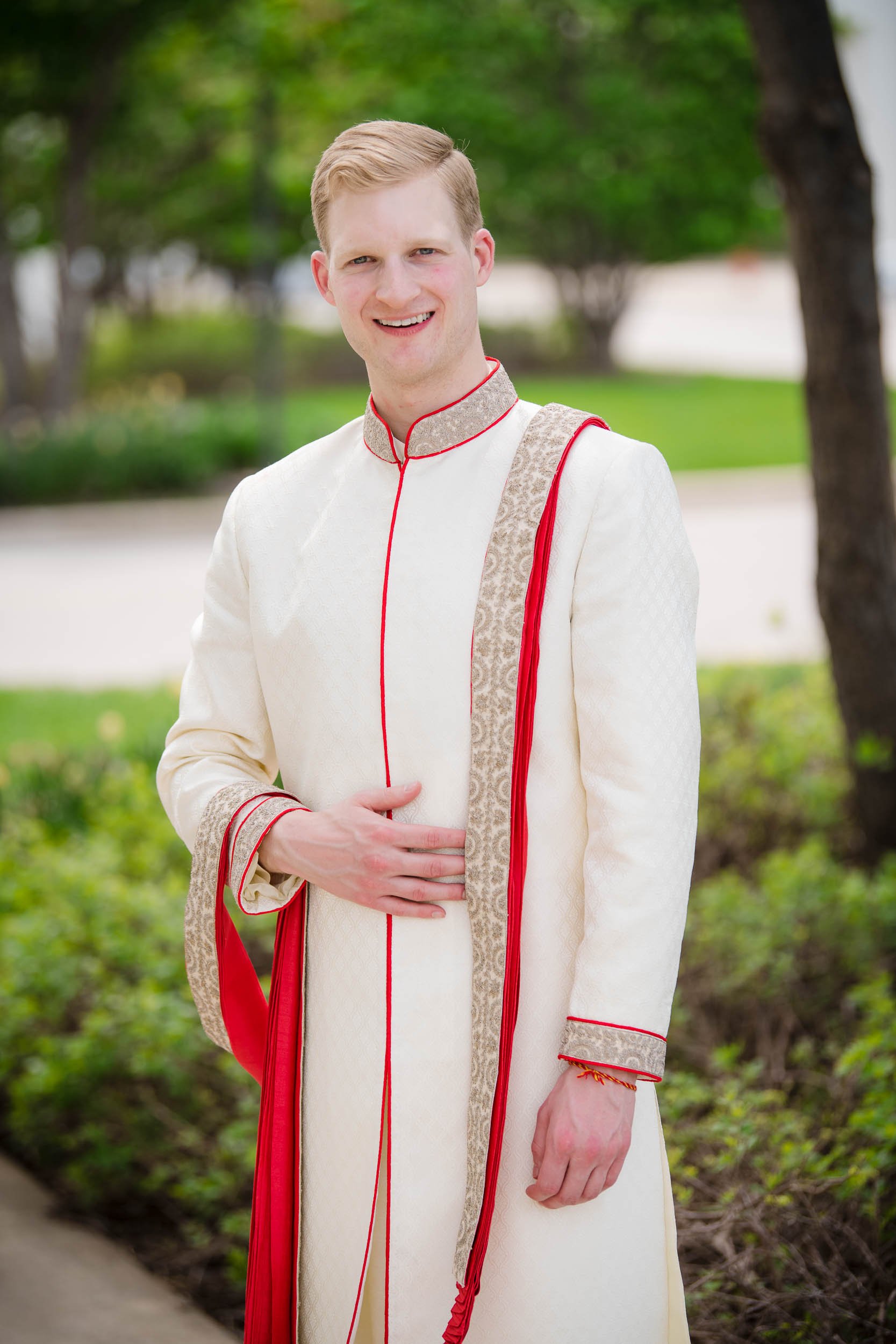 Indian Wedding Photographers Chicago | Renaissance Schaumburg | J. Brown Photography | outdoor portrait of groom.