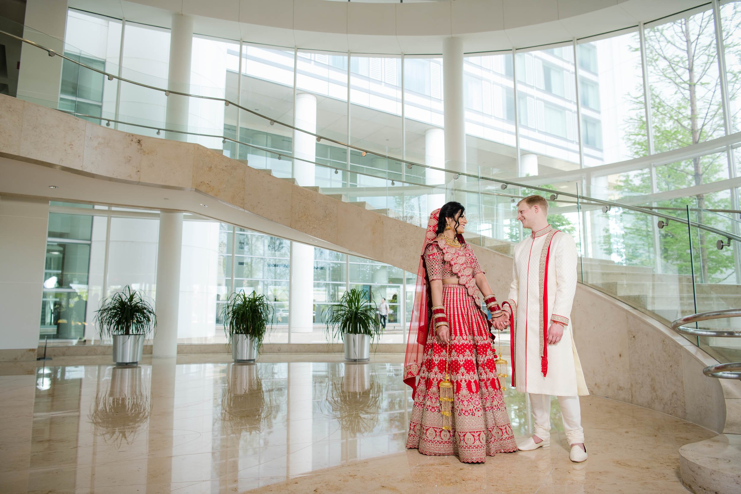 Indian Wedding Photographers Chicago | Renaissance Schaumburg | J. Brown Photography | portrait of couple in lobby.