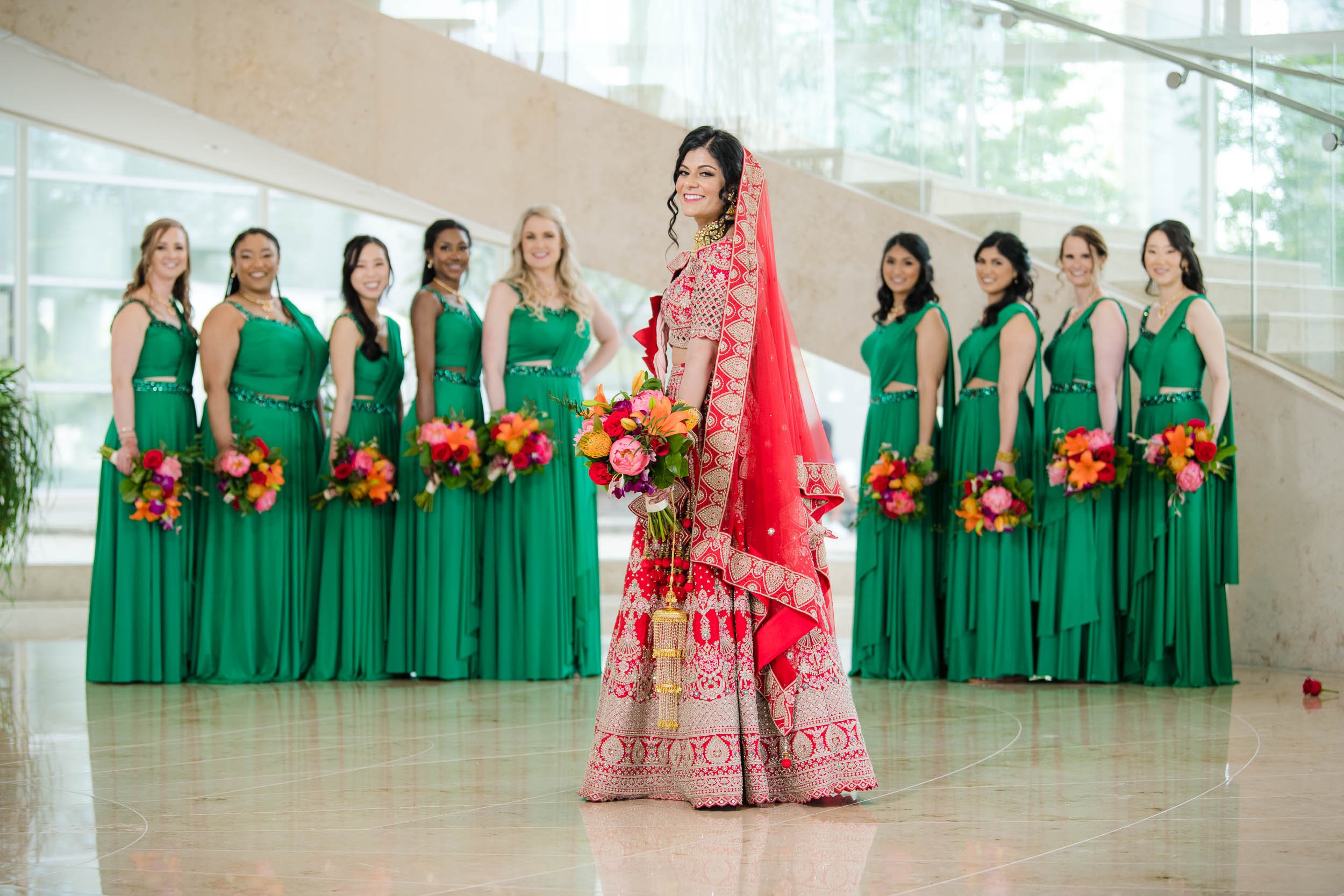 Indian Wedding Photographers Chicago | Renaissance Schaumburg | J. Brown Photography | bride and bridesmaids portrait indoor.