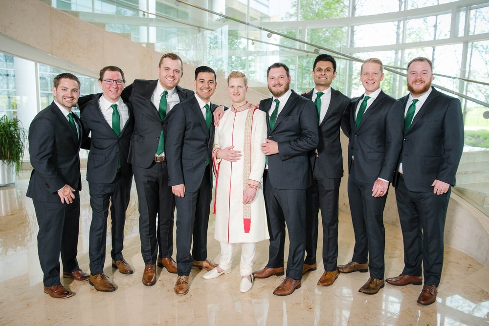 Indian Wedding Photographers Chicago | Renaissance Schaumburg | J. Brown Photography | groom and groomsmen indoor portrait.