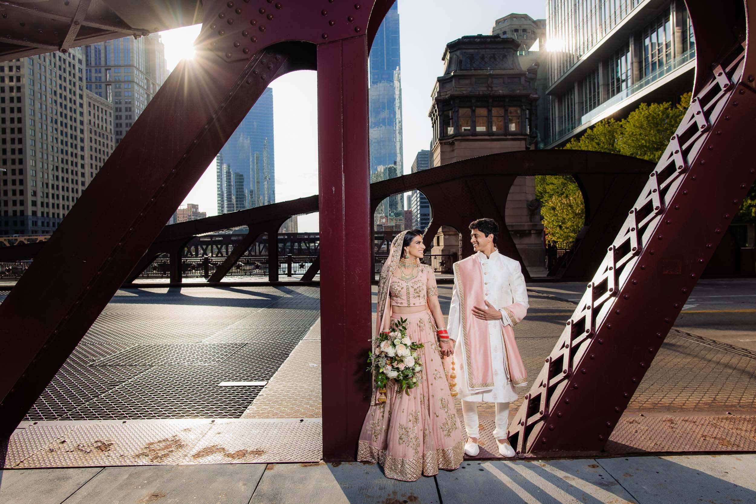 LaSalle Street Bridge | Indian Wedding Portrait | Chicago IL