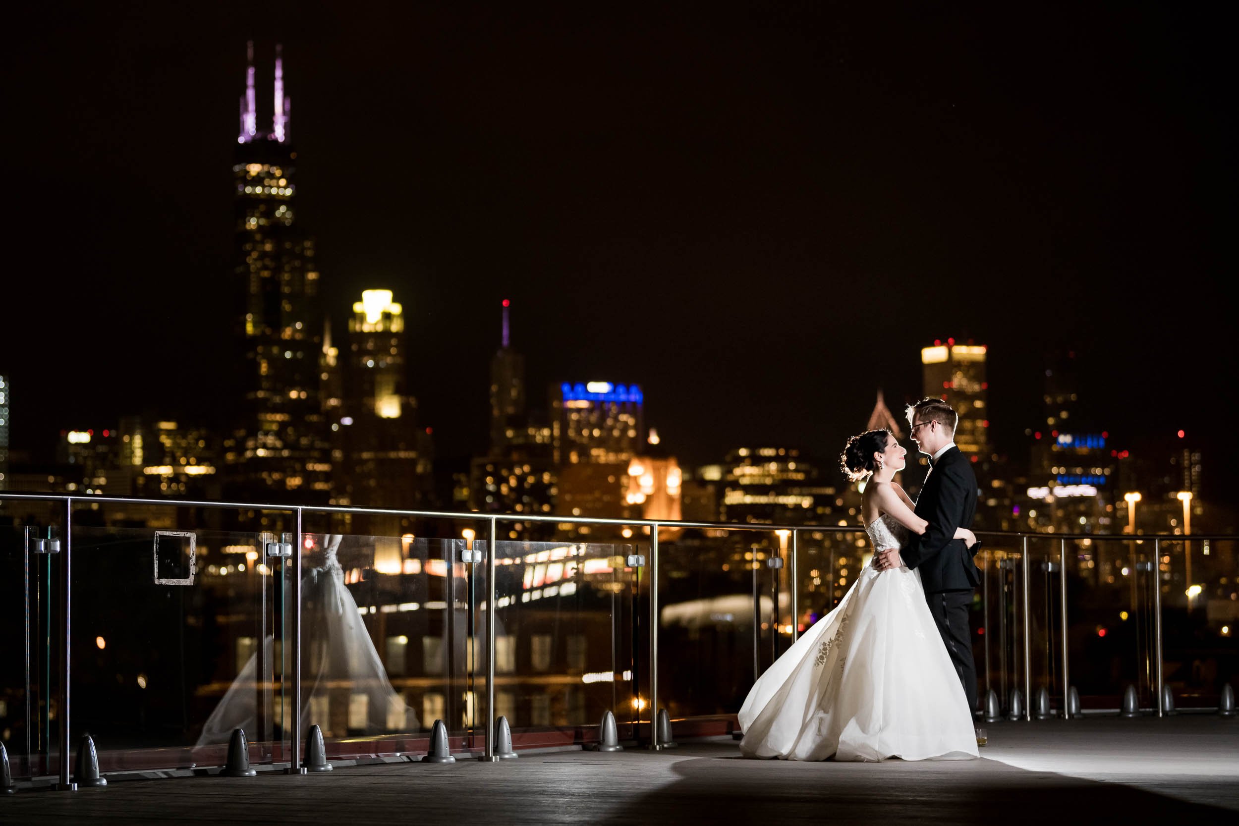 Lacuna Artist Lofts | Skyline Night Wedding Portrait | Chicago IL