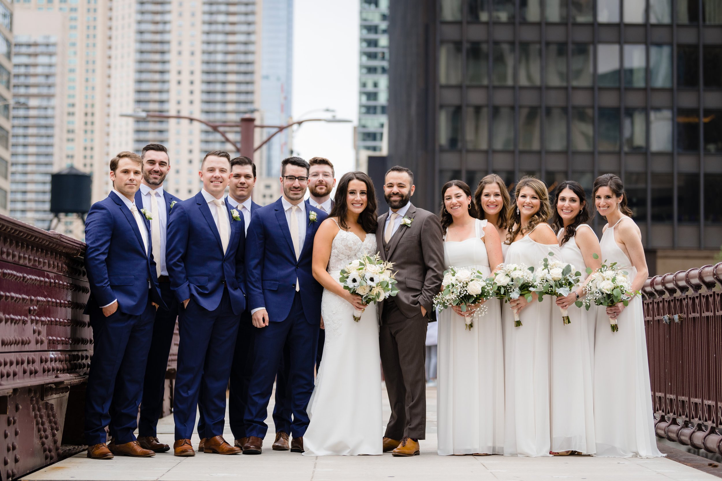 Chicago Riverwalk | Outdoor Wedding Party Photos | Chicago IL