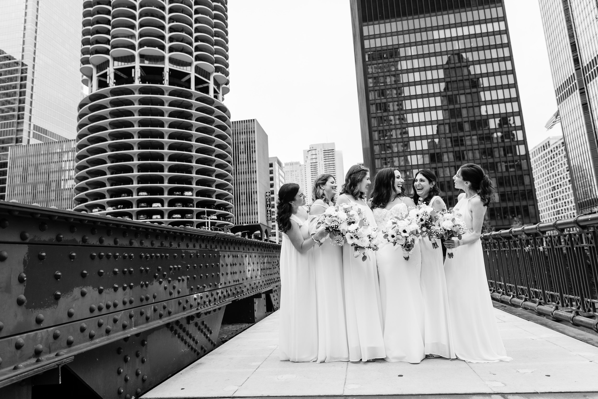Chicago Riverwalk | Outdoor Wedding Party Photos | Chicago IL