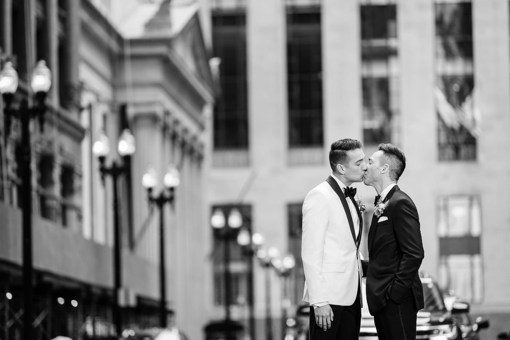 Chicago Board of Trade | outdoor same sex wedding photo | Chicago IL