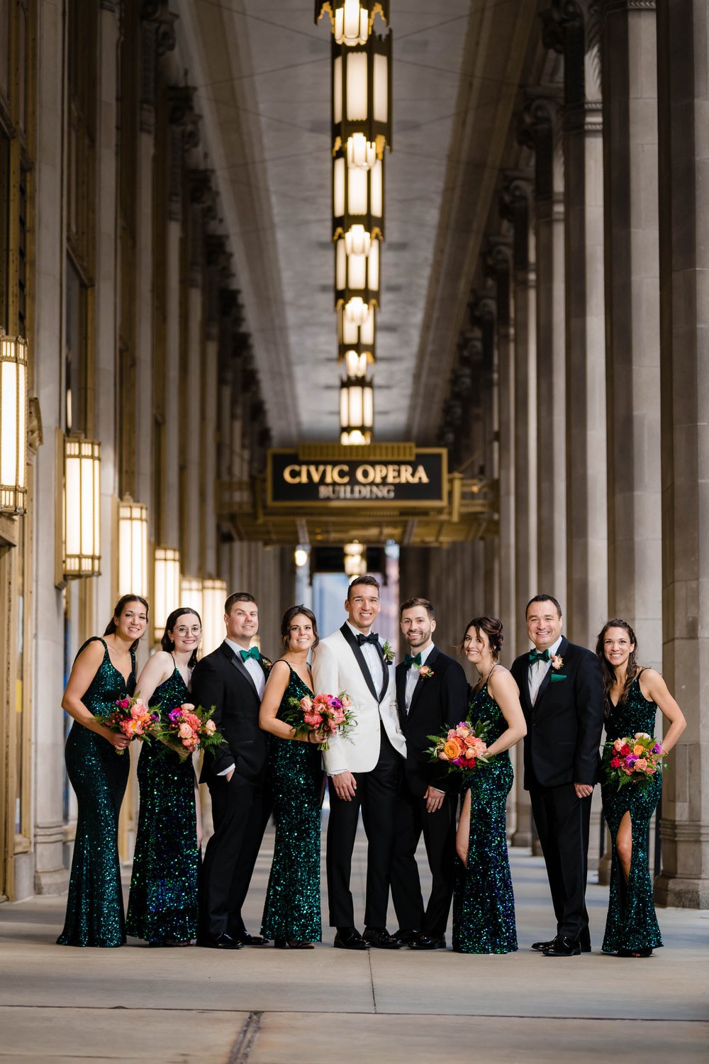 Lyric Opera | Outdoor wedding party photo | Chicago IL