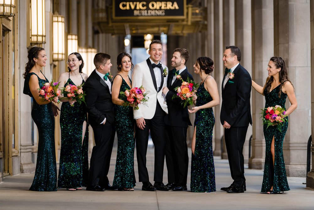 Lyric Opera | Outdoor wedding party photo | Chicago IL