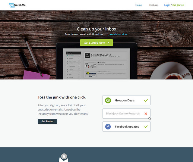 The Unroll.me home page.