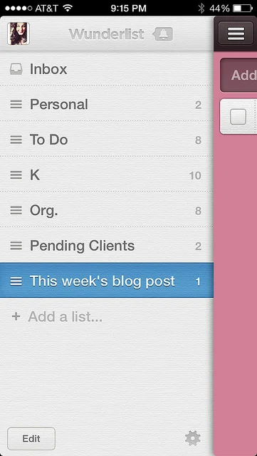 Here's an example of the Wunderlist sidebar in the iPhone app - here are my lists, with a numbered count of how many items are on each one. Changing the order of the lists, or their names is a breeze.
