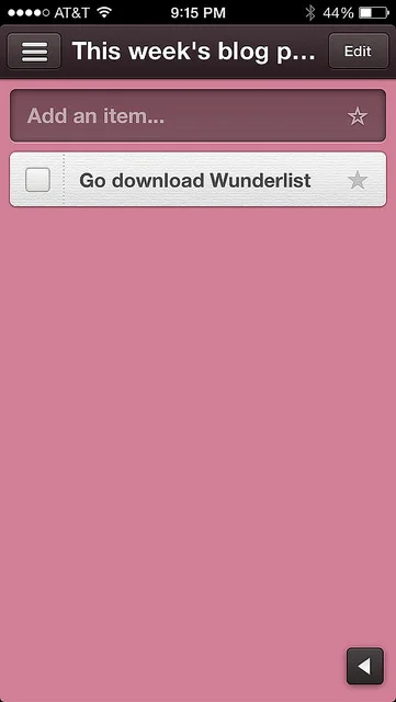 This is the right-hand panel of the Wunderlist app that is highlighted when a list is selected, and this is where all the items you have nested within a list will pop up. Checking them off is the best part...