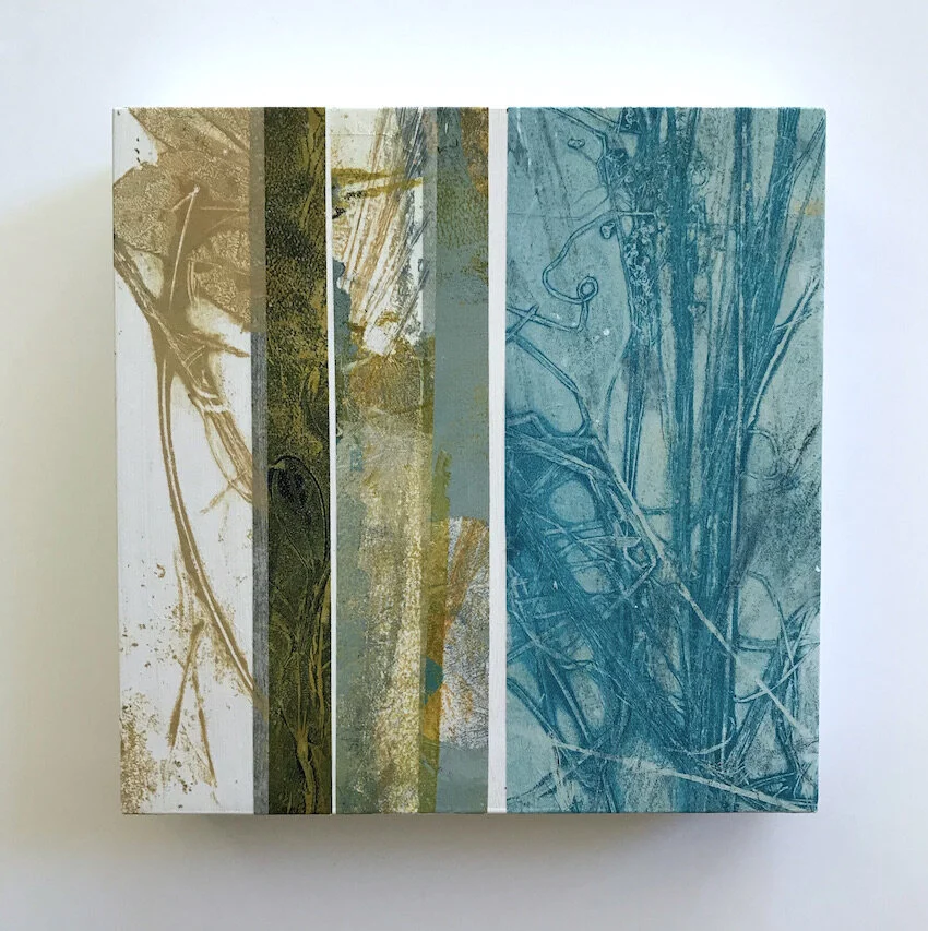  ‘Reminiscing’ mixed media on ply box board, 200 x 200 x 40mm SOLD 