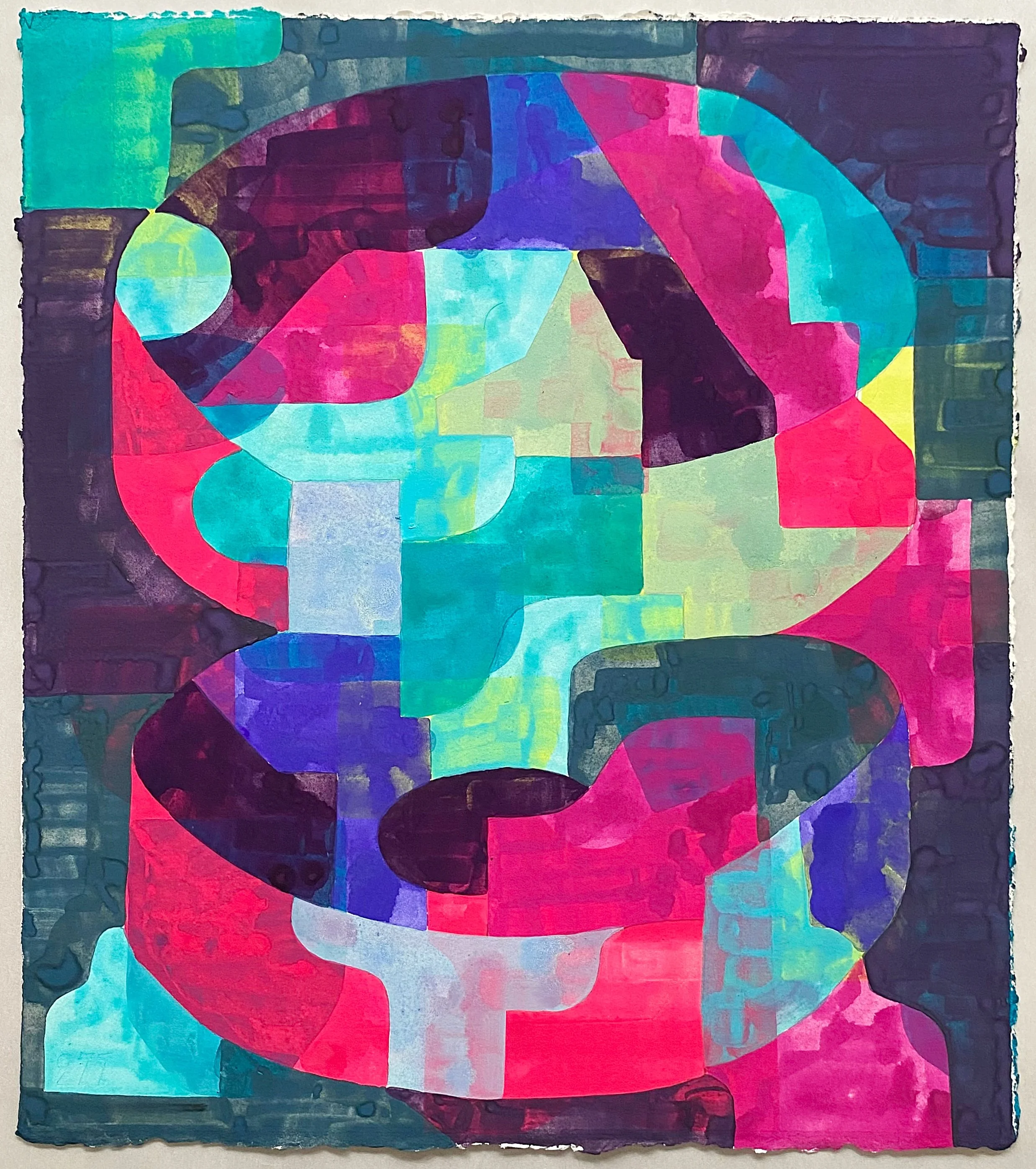  Visitor, 2024, gouache, ink, and acrylic on paper, 17 x 15 inches 