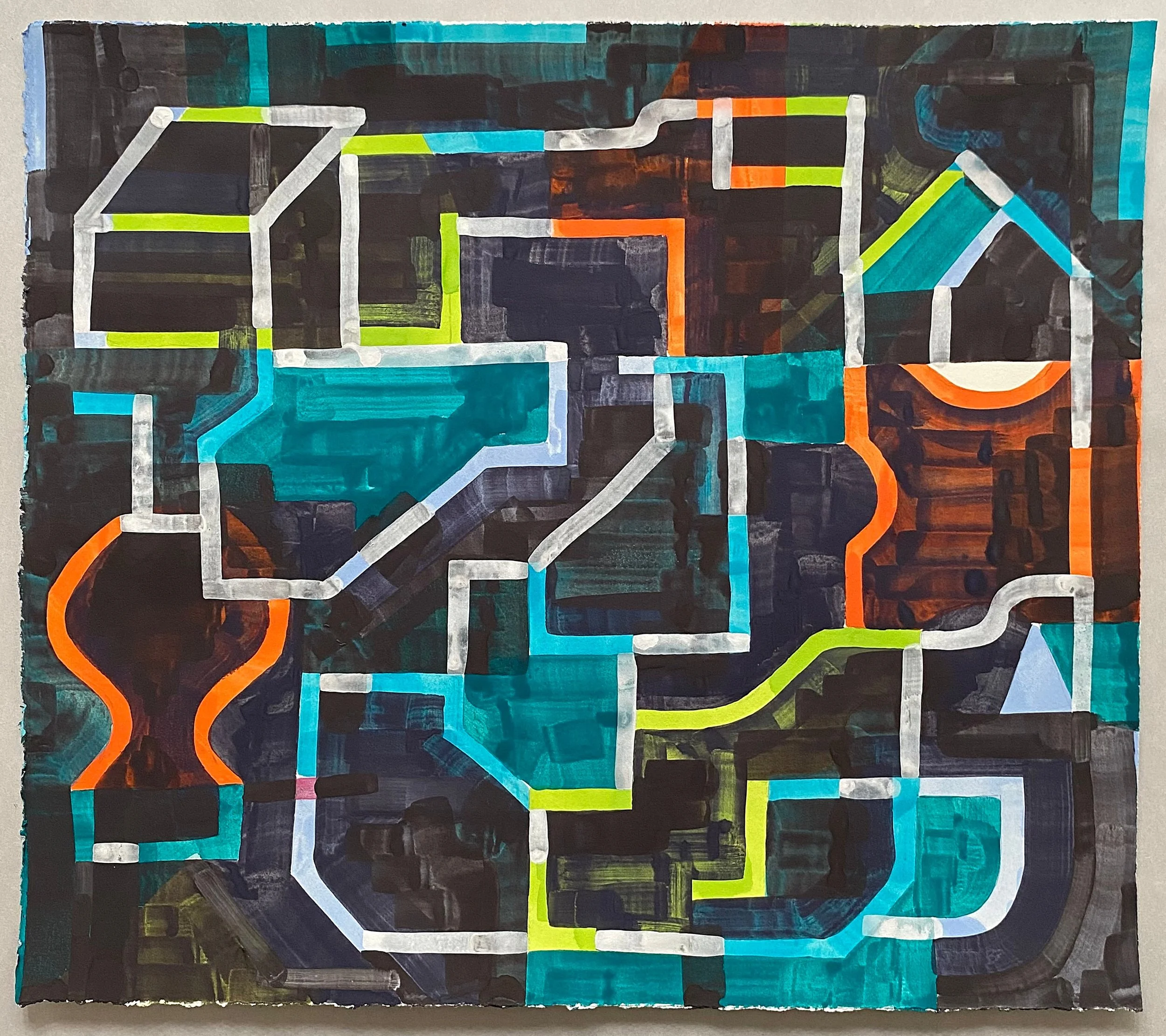  Scaffold, 2024, gouache, ink, and acrylic on paper, 15 x 17 inches 
