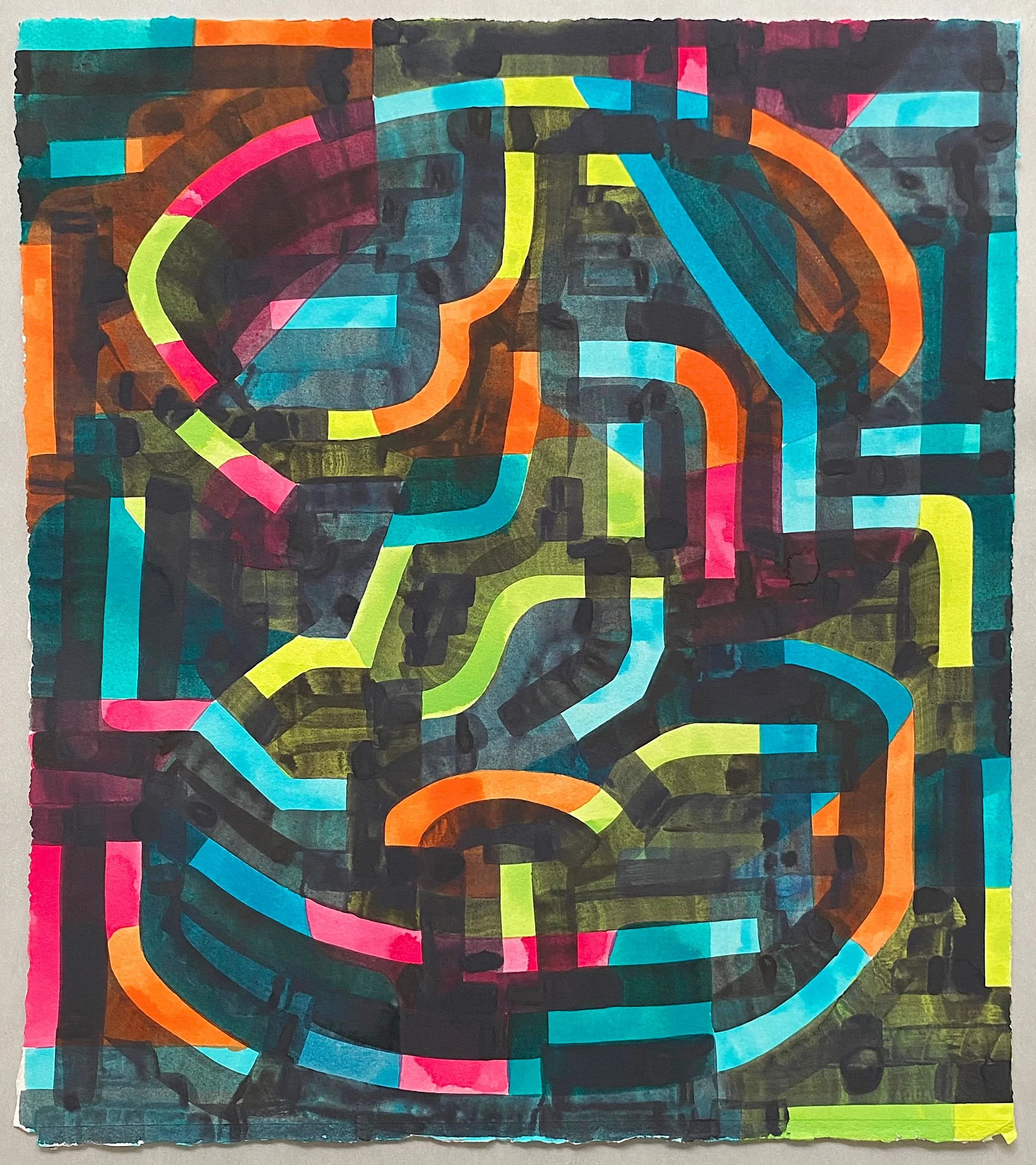  The Swifts, 2024, gouache, ink, and acrylic on paper, 17 x 15 inches 