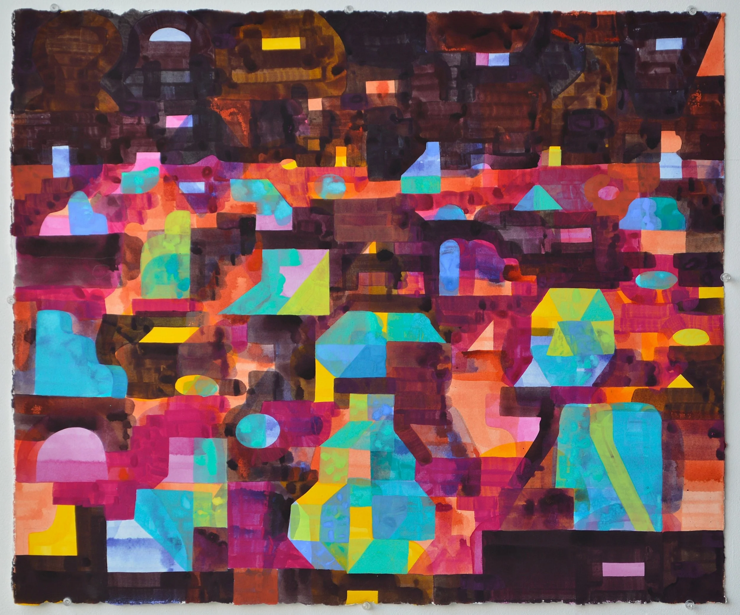  Essene, 2025, gouache, ink, and acrylic on paper, 22 × 27 inches 
