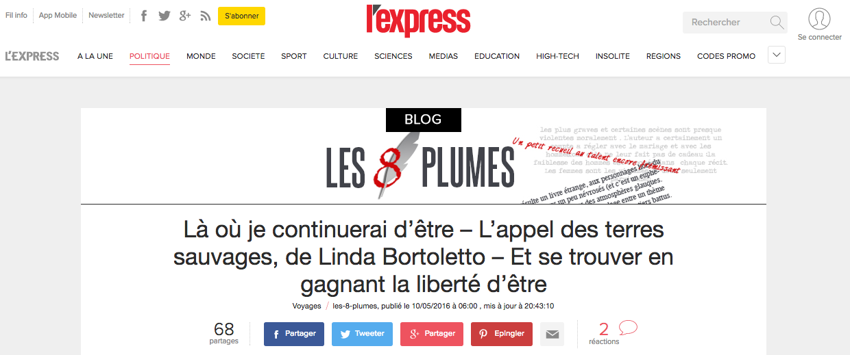 Blog Les 8 plumes - L'Express - Juin 2016 ( Lien )