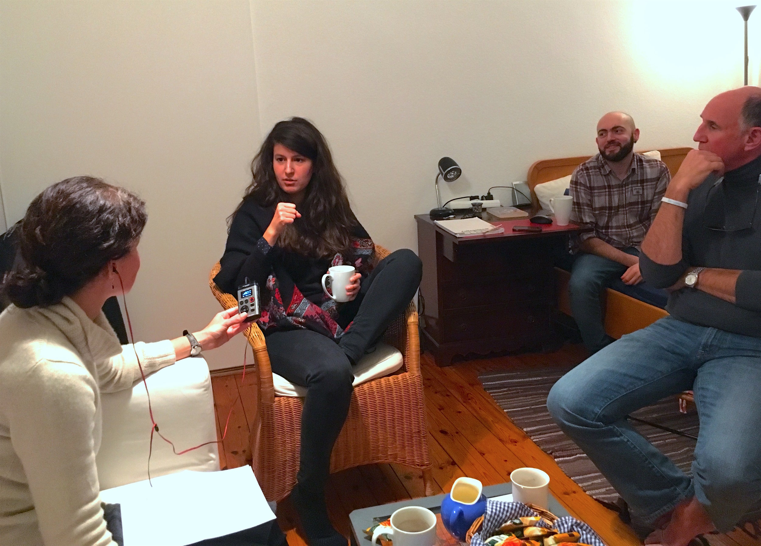 We ask questions in english and arabic. We hav a journalist and a translator.