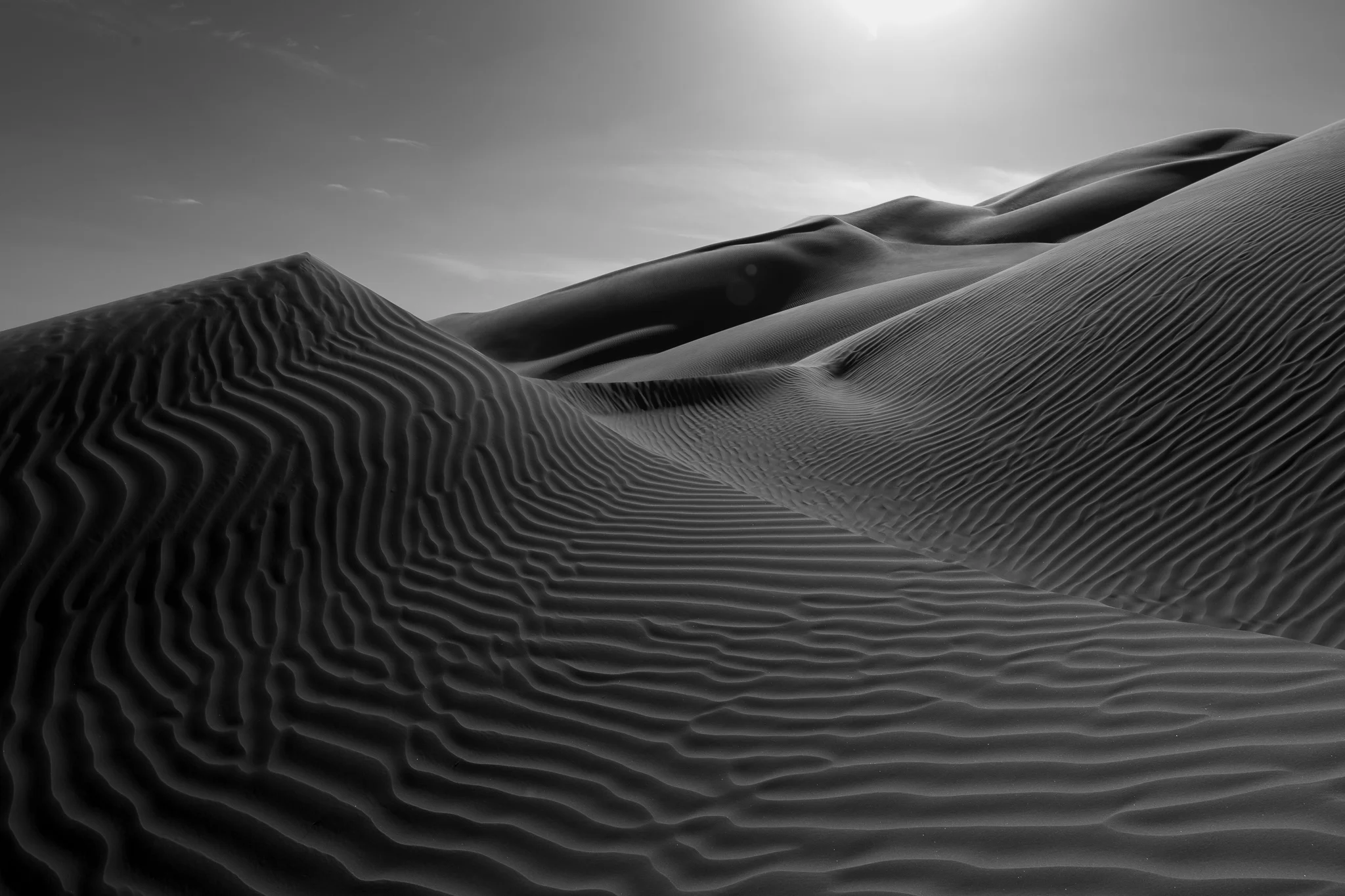 Monochrome conversion emphasizes the shape and texture of the dunes.