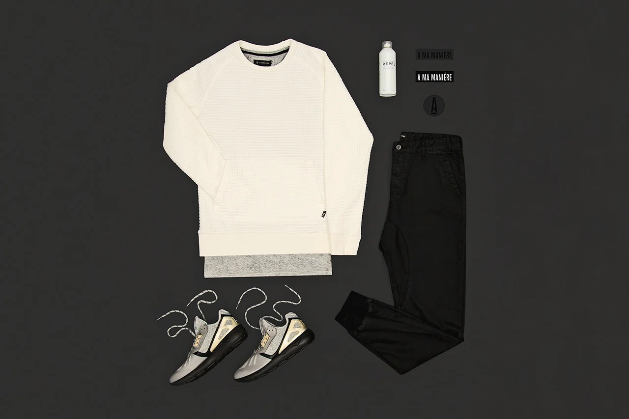 Franklin Cooke (@frankcooker) came by the studio and pulled a few items from A Ma Maniere to style this outfit grid. Zanerobe Gridlock Sweater in White ($130) Zanerobe Flintlock Tee in Grey ($40) Zanerobe Dynamo Denim in Black ($160) Adidas Tubular Runner in Grey/Black ($120) Jason Markk Repel ($17) A Ma Maniere Stickers (free) Photography: Mae Elizabeth Gurene