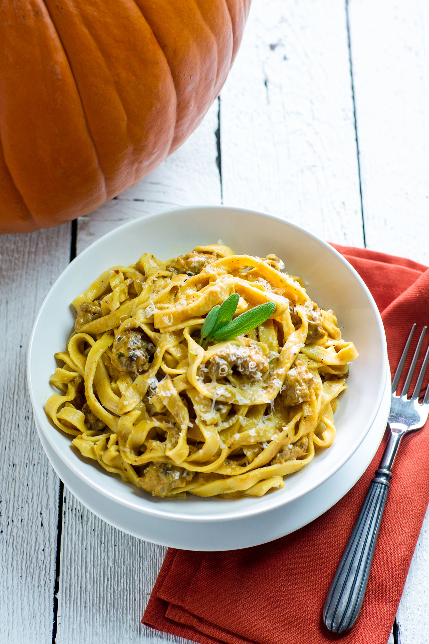   Pumpkin Fettuccine with Sausage and Sage by Sam Henderson of Today's Nest  
