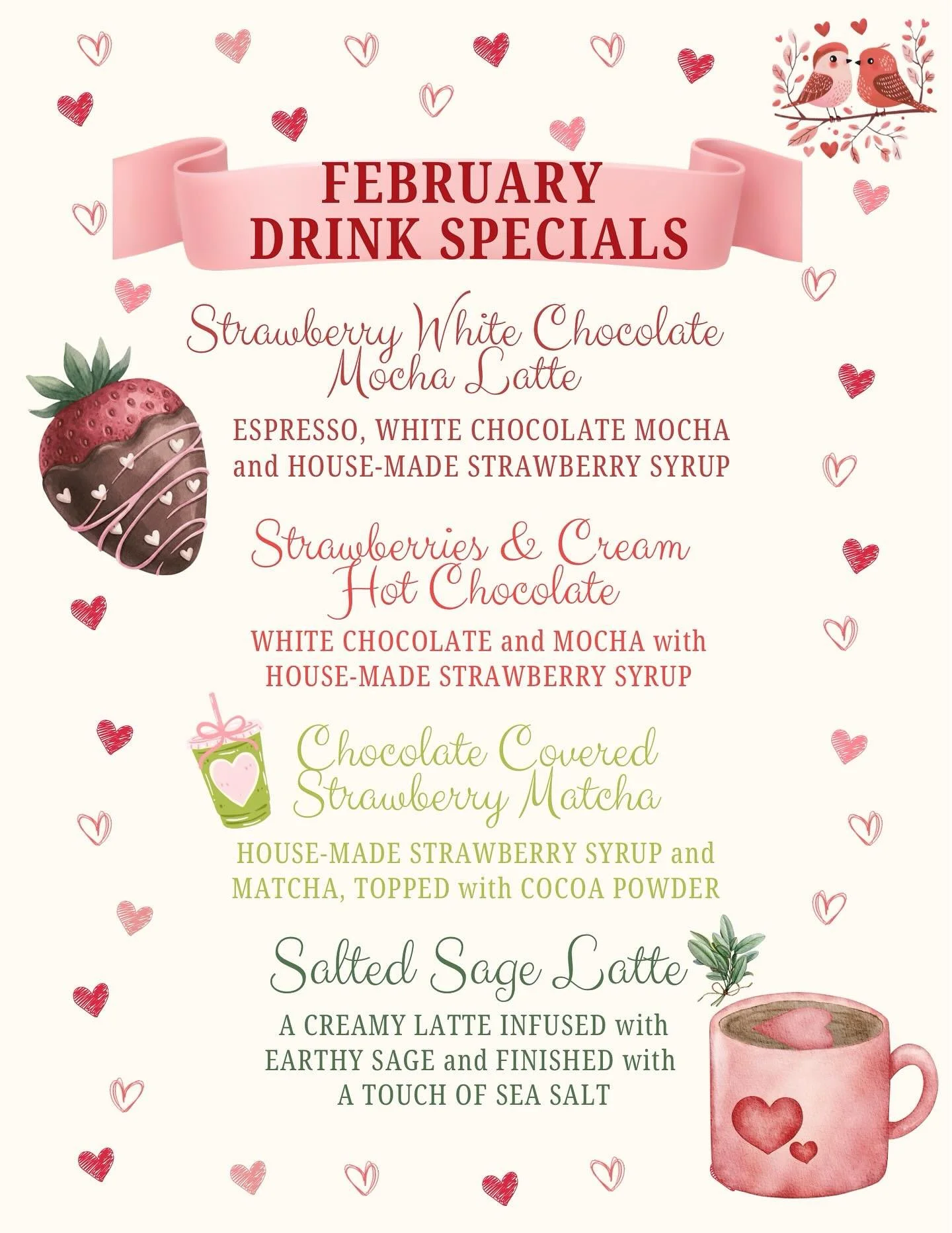 Fall in love at first sip 💘 Our February drink menu is here all month!💕