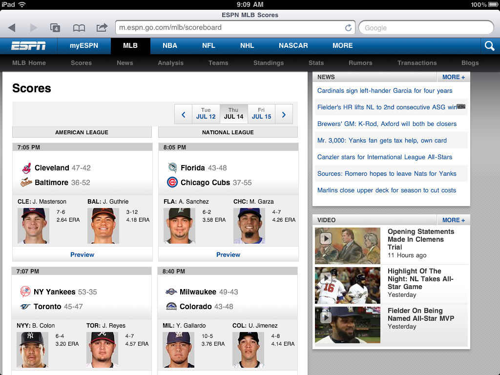 ESPN mobile screenshot - scoreboard