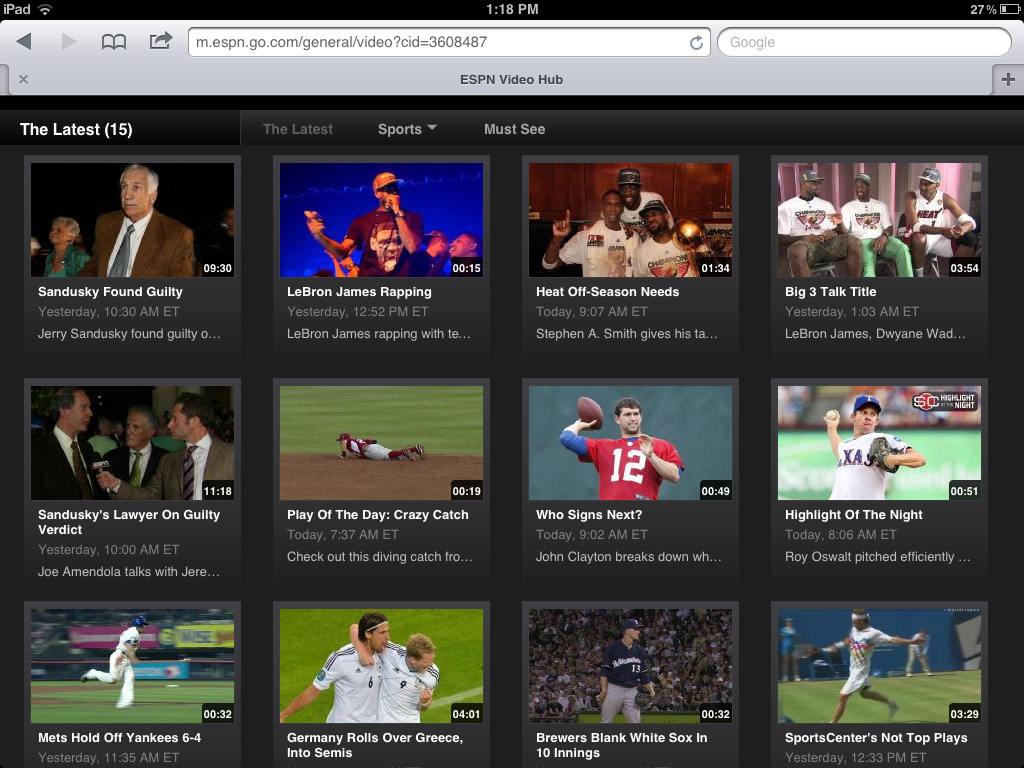 ESPN mobile screenshot - video
