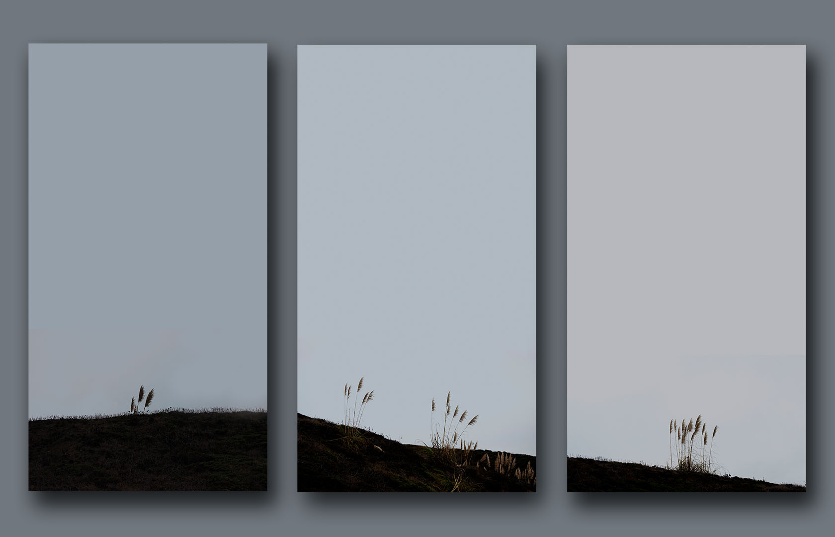 Western Edge Triptych—is a result of my frequent travels down the Great Highway in San Francisco, along the Pacific coast. The triptych has been constructed based on my own memory and emotional response to an exquisite scenery I frequently admire in the early morning or late afternoon hours.