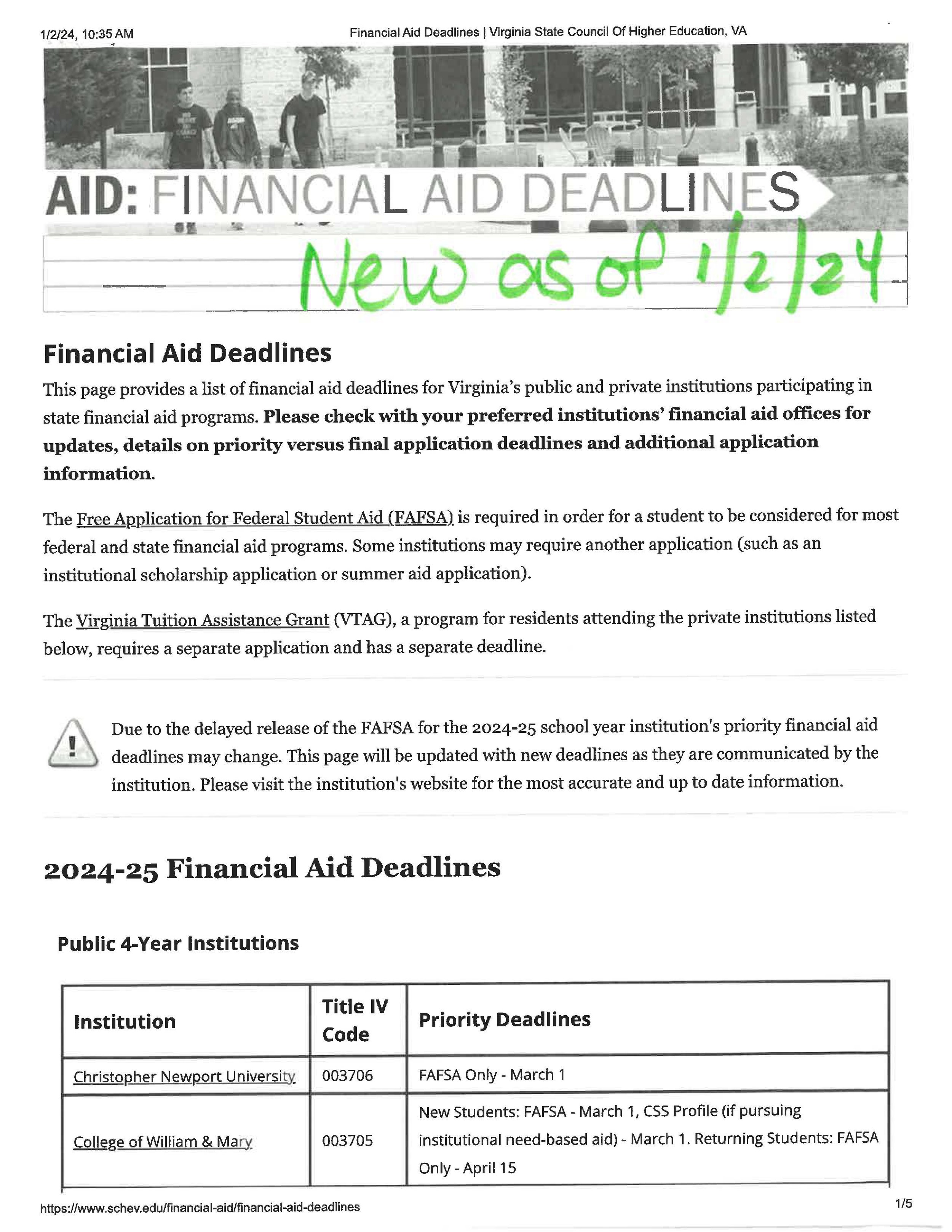 2024 Financial Aid Deadlines — GRASP Home