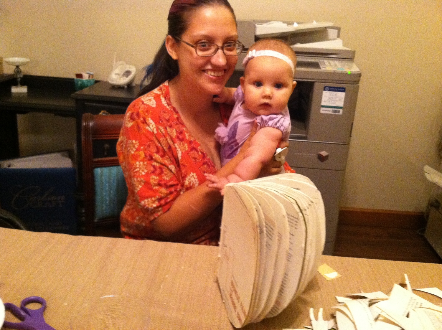  Sparrow and her daughter Bunny. &nbsp;Sparrows has amazing sewing skills and was only blowing off steam the night before the Artisan Show at the Pumpkinfest. &nbsp;She opted to leave her paper pumpkin behind. 