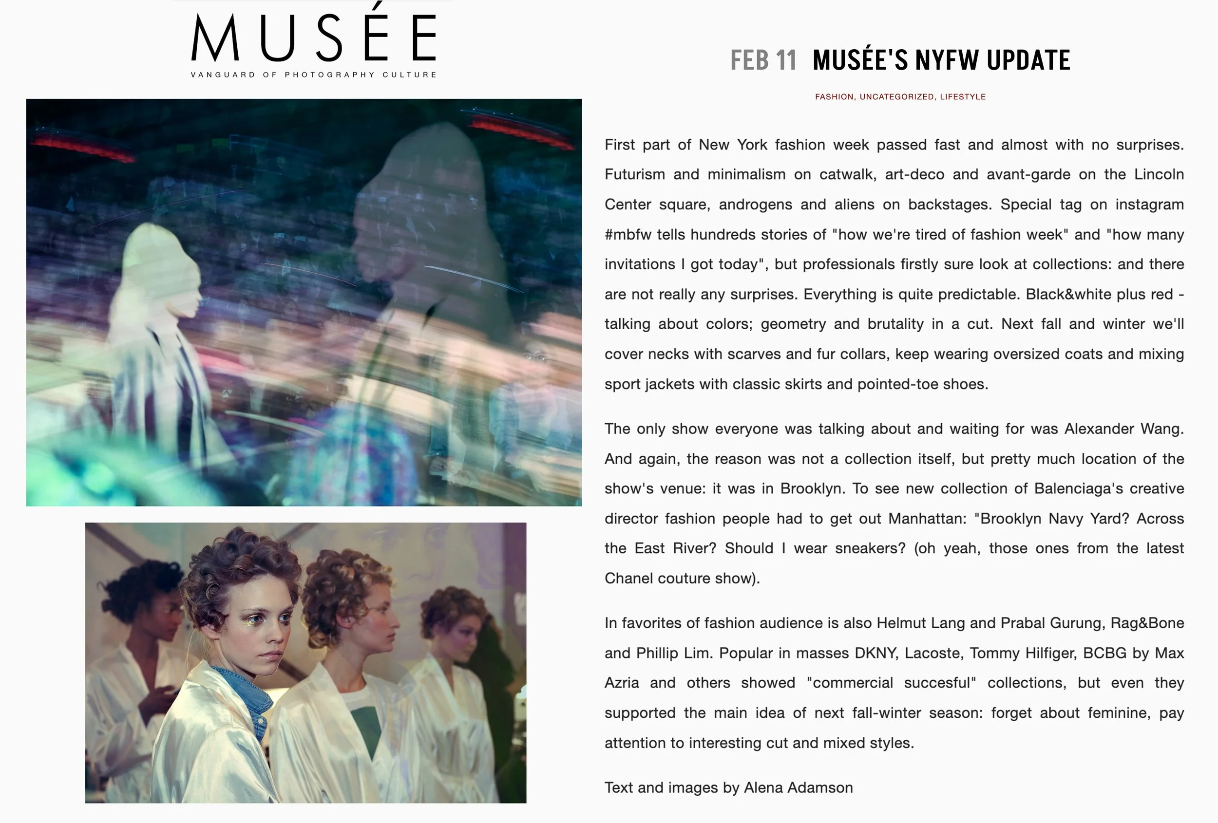 Report from New York Fashion Week shows Fall/Winter 2014