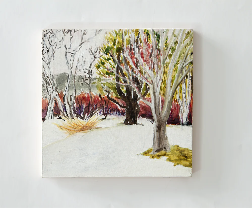 March Snow 2013 watercolor on gessoed wood 6" x 6" 