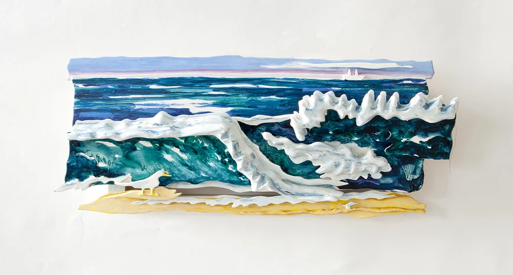 Seagull and the Sandpiper 2012 oil on wood 14.5" x 18" x 3.5"