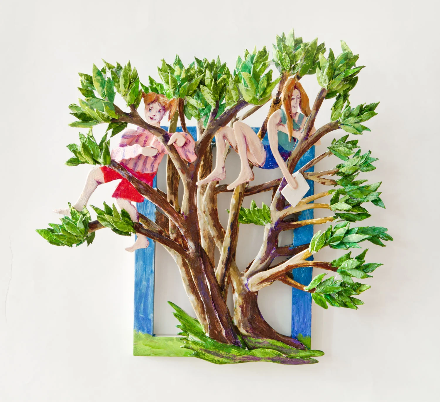 The Girls in the Tree 2012 oil on wood 15.5" x 16" x 5"