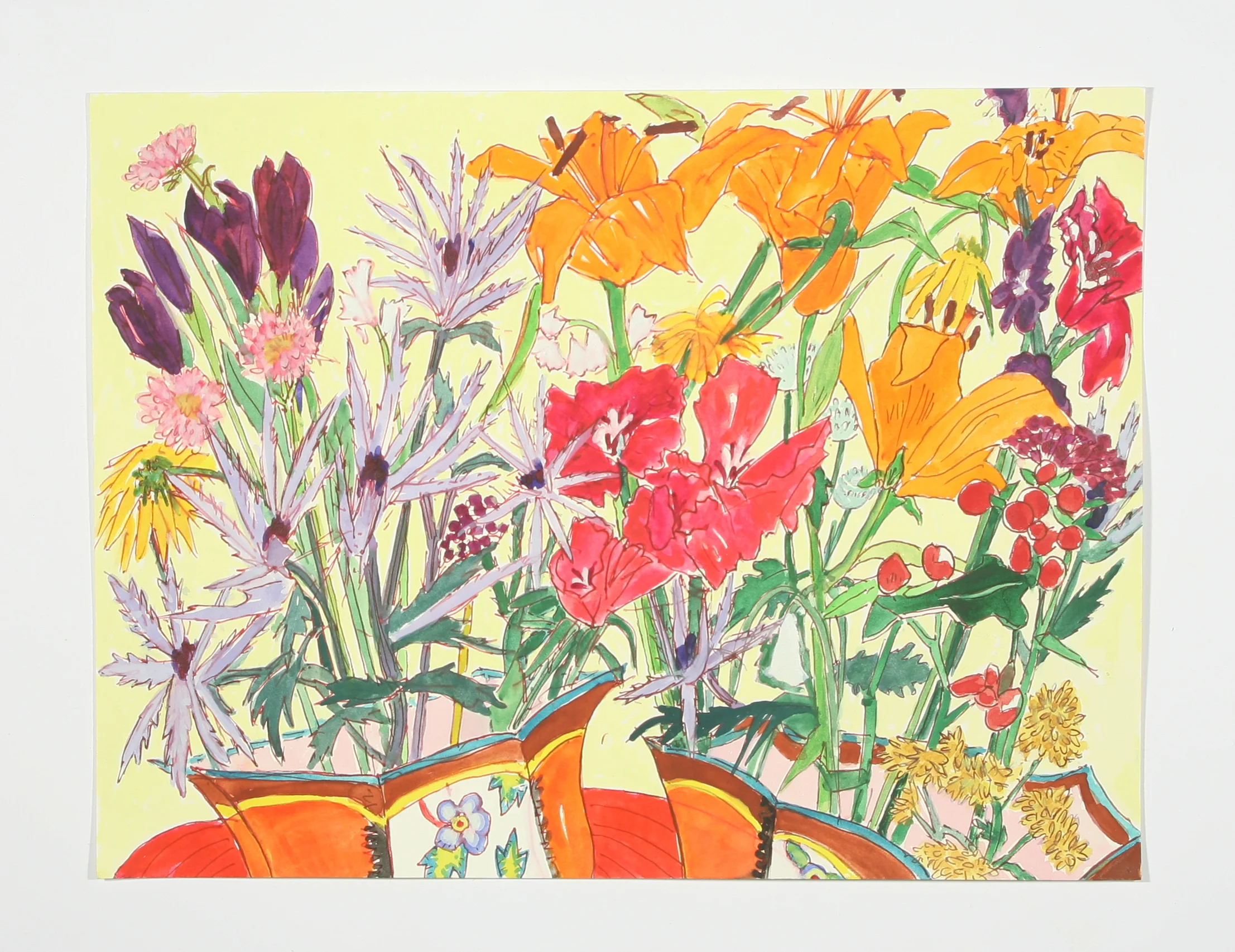 "Elizabeth's Flowers" gel pen, watercolor and gouache, 2014