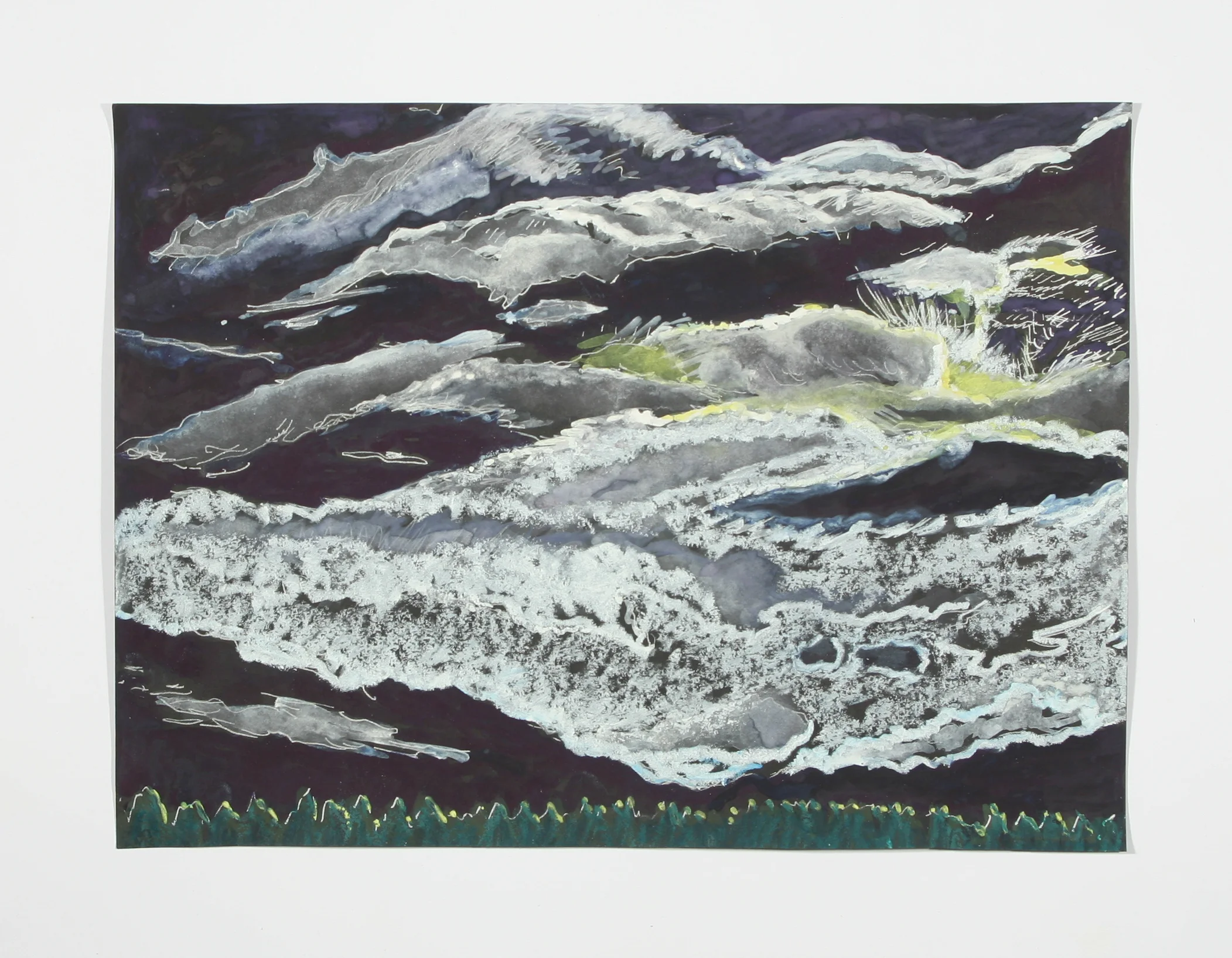 "Vermont Night Scene" gel pen, watercolor, crayon and gouache, 2014