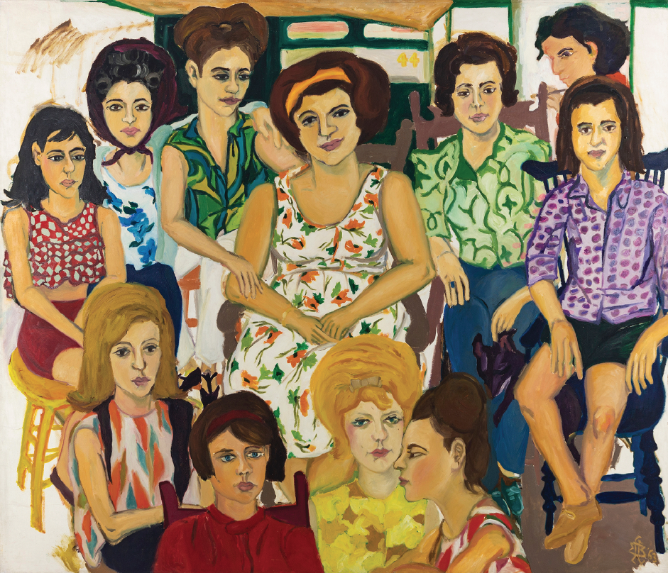 Mimi Gross, Grand Street Girls, 1963, oil on canvas, 60 x 70 3/16 inches