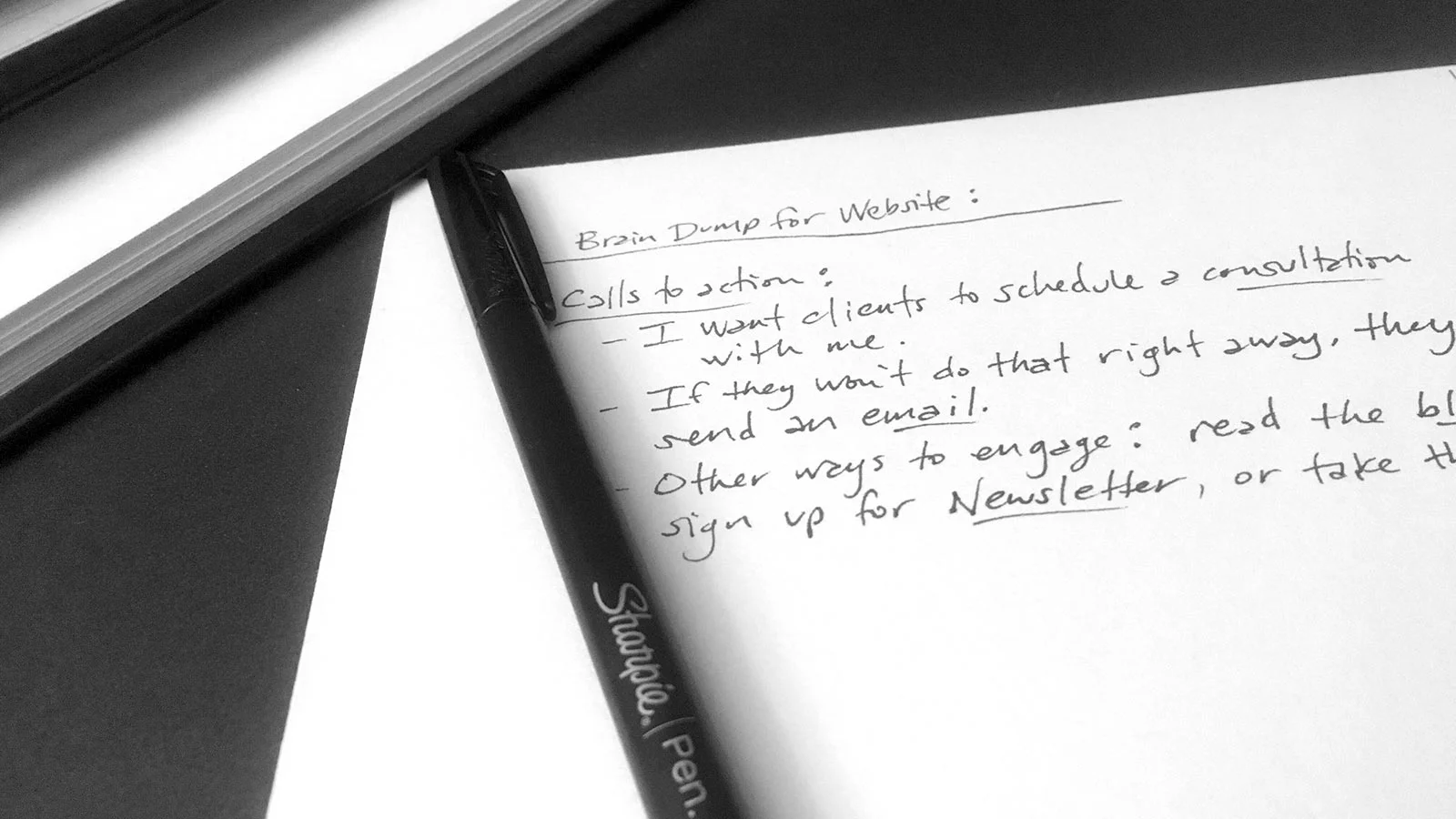 Image of scribbled notes for a website plan