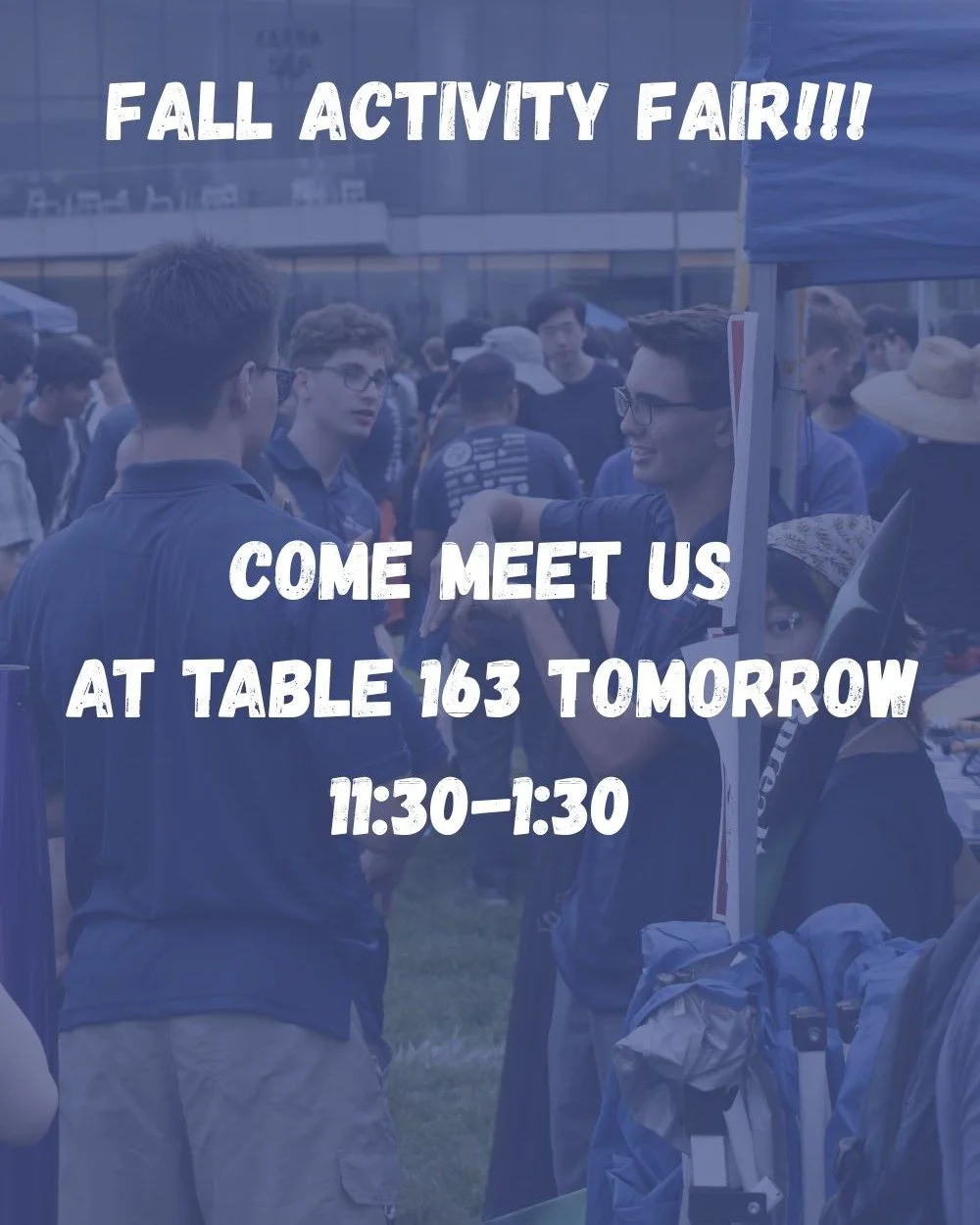 Come meet us tomorrow at Freiberger Field (field outside of Tinkham Veale University Center) from 11:30PM - 1:30PM. We're looking forward to meeting all the new students interested in all things rocketry.