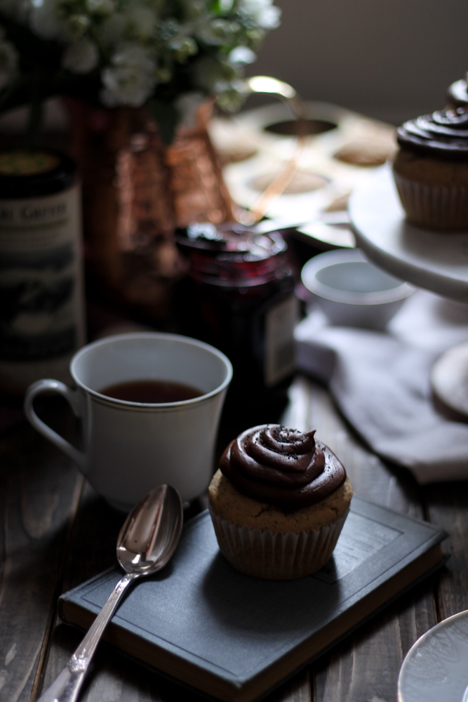 Earl Grey Poppy Seed Cupcakes with Blackberry Jam & Rich Chocolate Buttercream {Pedantic Foodie}