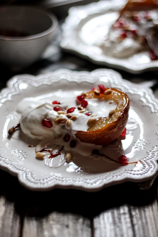 Brown Sugar & Ginger Roasted Pears with Vanilla Cream from Food52's Vegan