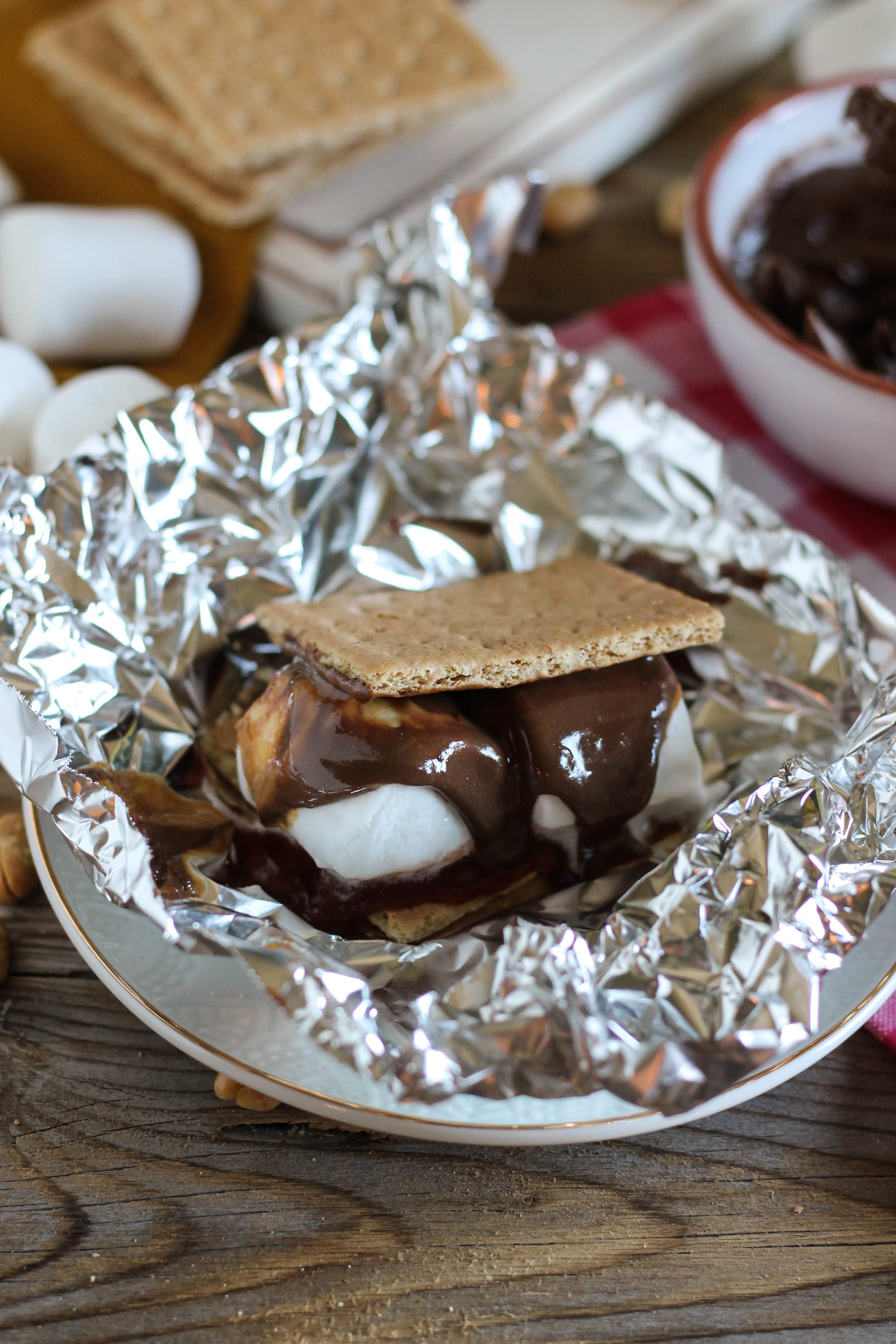 Peanut Butter & Jelly Baked S'mores {Pedantic Foodie}