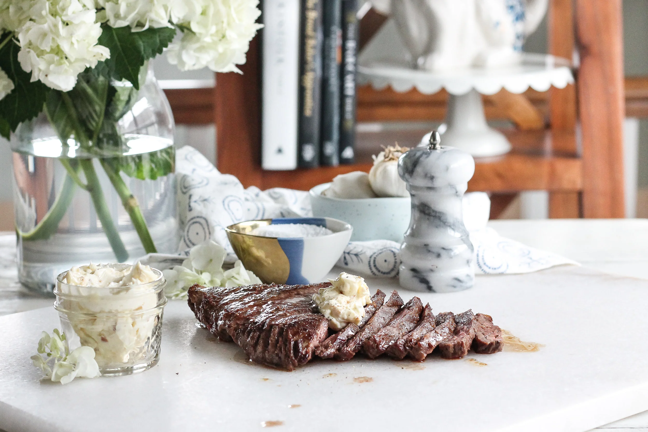 PerfectEveryTime Skirt Steak with Roasted Garlic Truffle Butter
