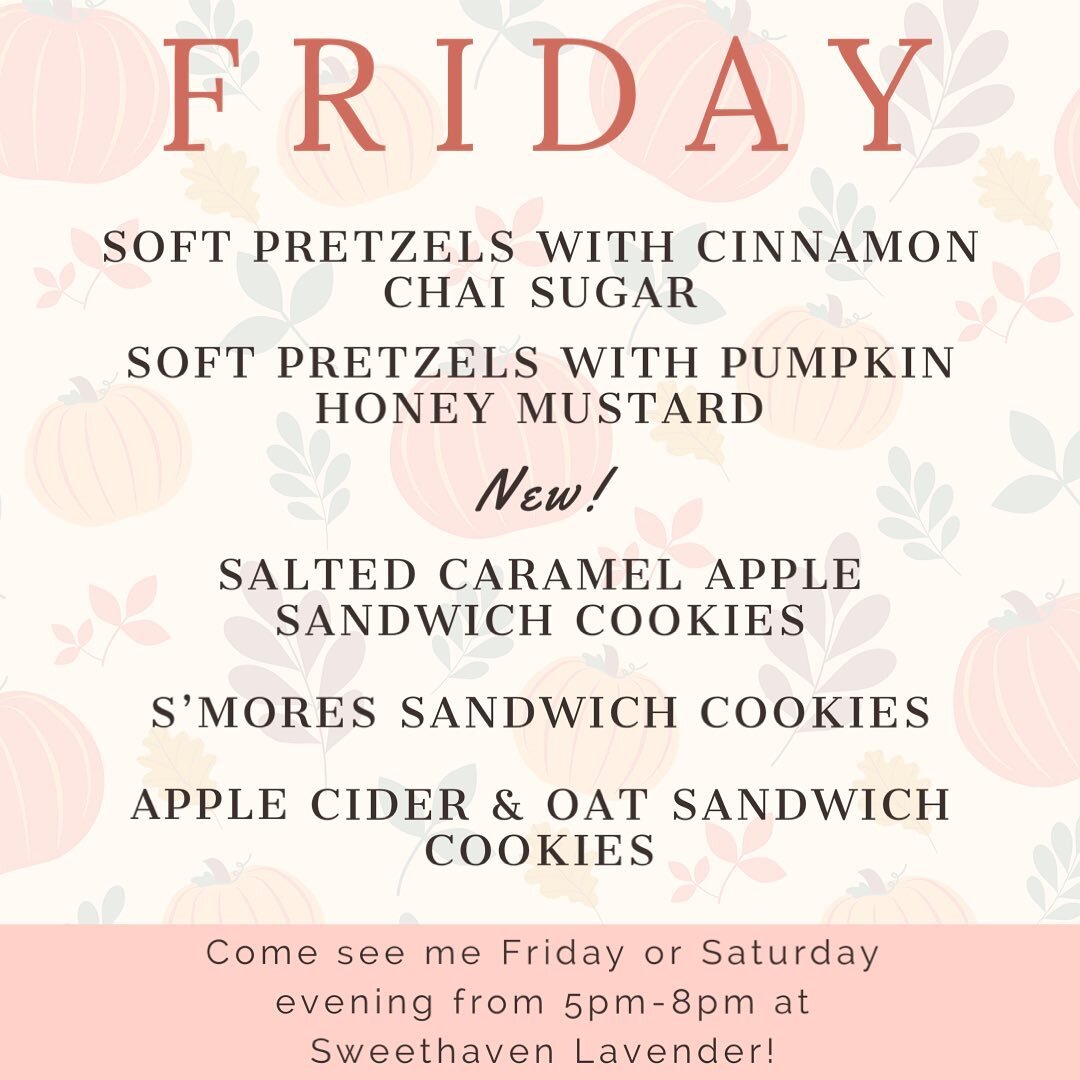 Menus are here! I&rsquo;ll be at @sweethavenlavender Friday and Saturday for the final days of Twilight Harvest! I&rsquo;m dropping a new cookie - Salted Caramel Apple - and you&rsquo;re going to want to try this! 
&bull;
&bull;
&bull;
#weekendplans 