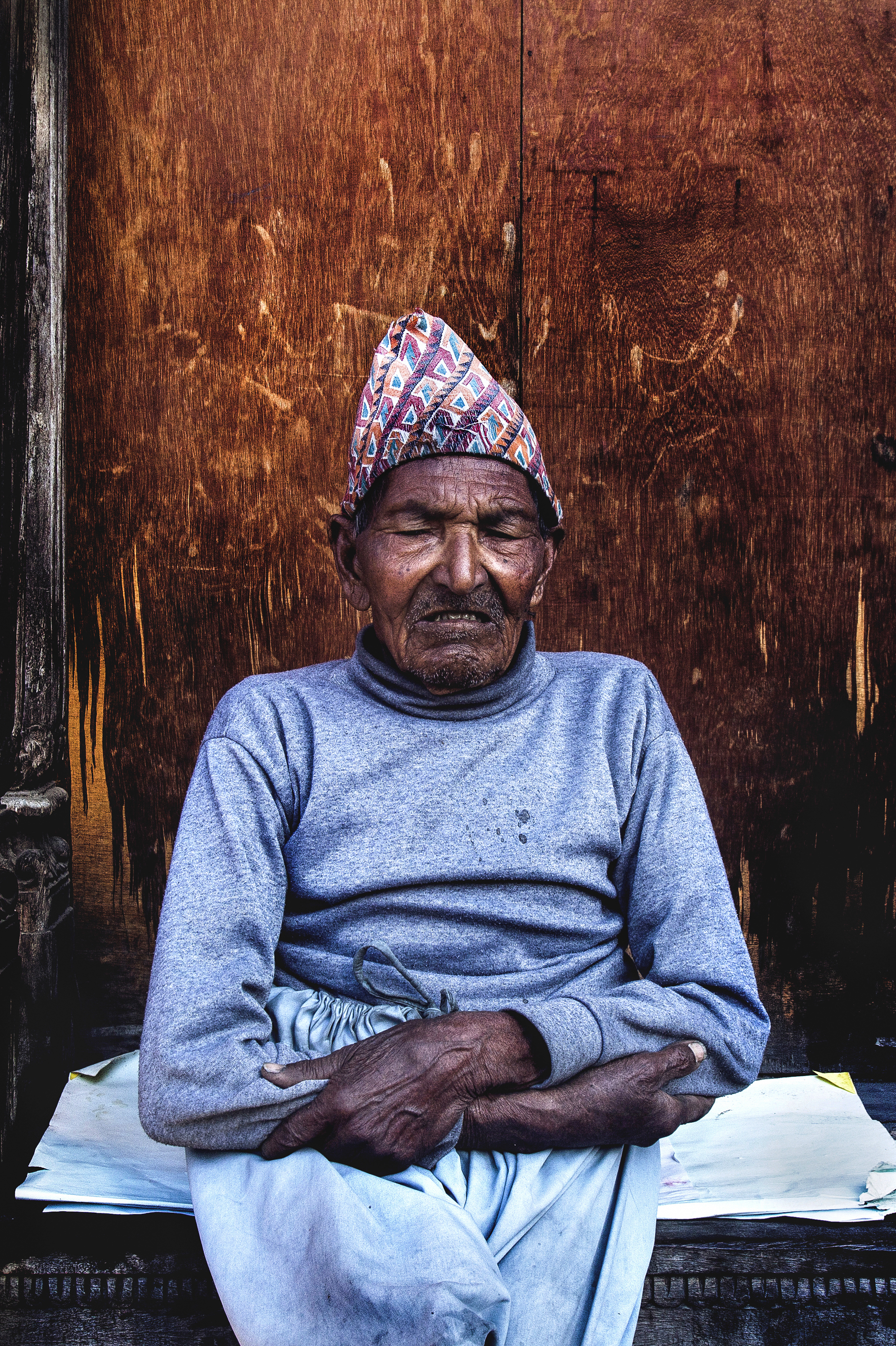 A blind man from Briddhashram home for the elderly, situated next to Pashupatinath, Kathmandu, Nepal.