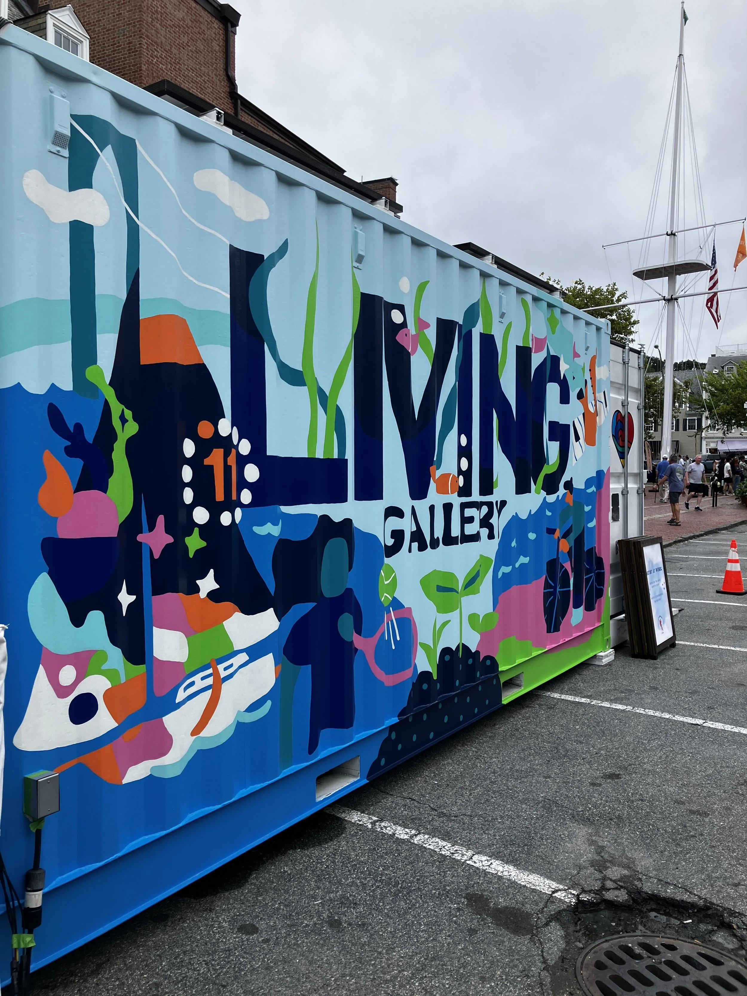 Living Gallery commissioned mural on metal shipping container for 11th Hour Racing of Newport RI.