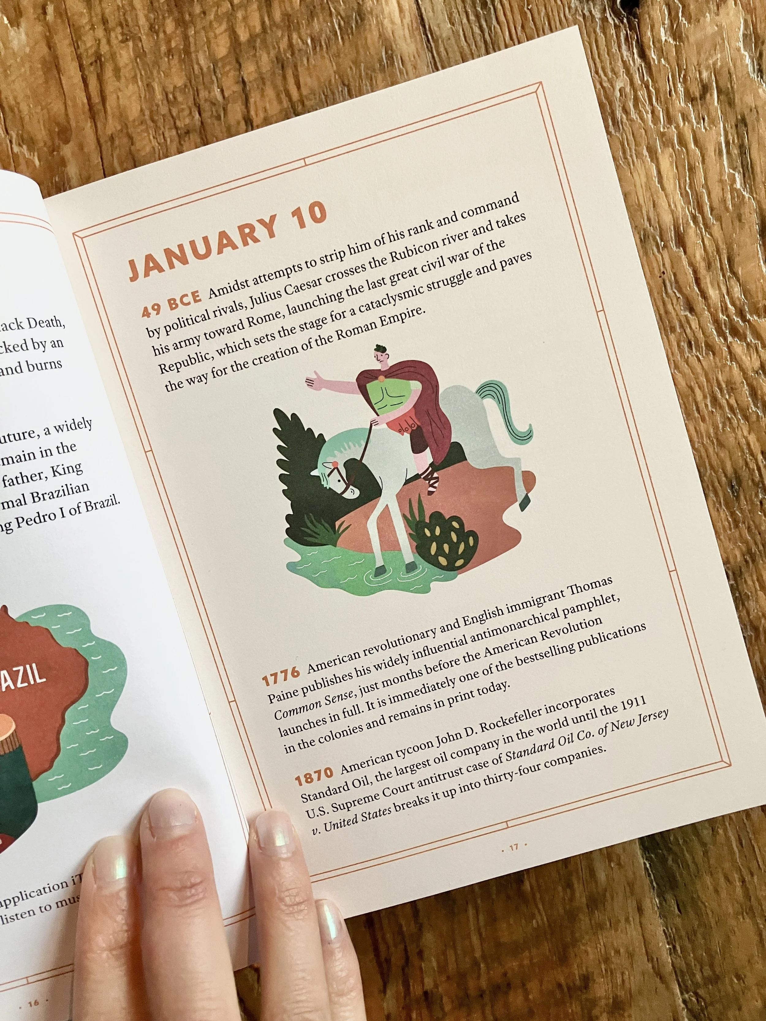 Inside a published book showcasing a finished, digital art spot illustration in print by freelance illustrator.